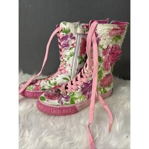 Lelli Kelly Floral Beaded High Top Sneakers Pink Lace Boots EU 36 US 5 EUC